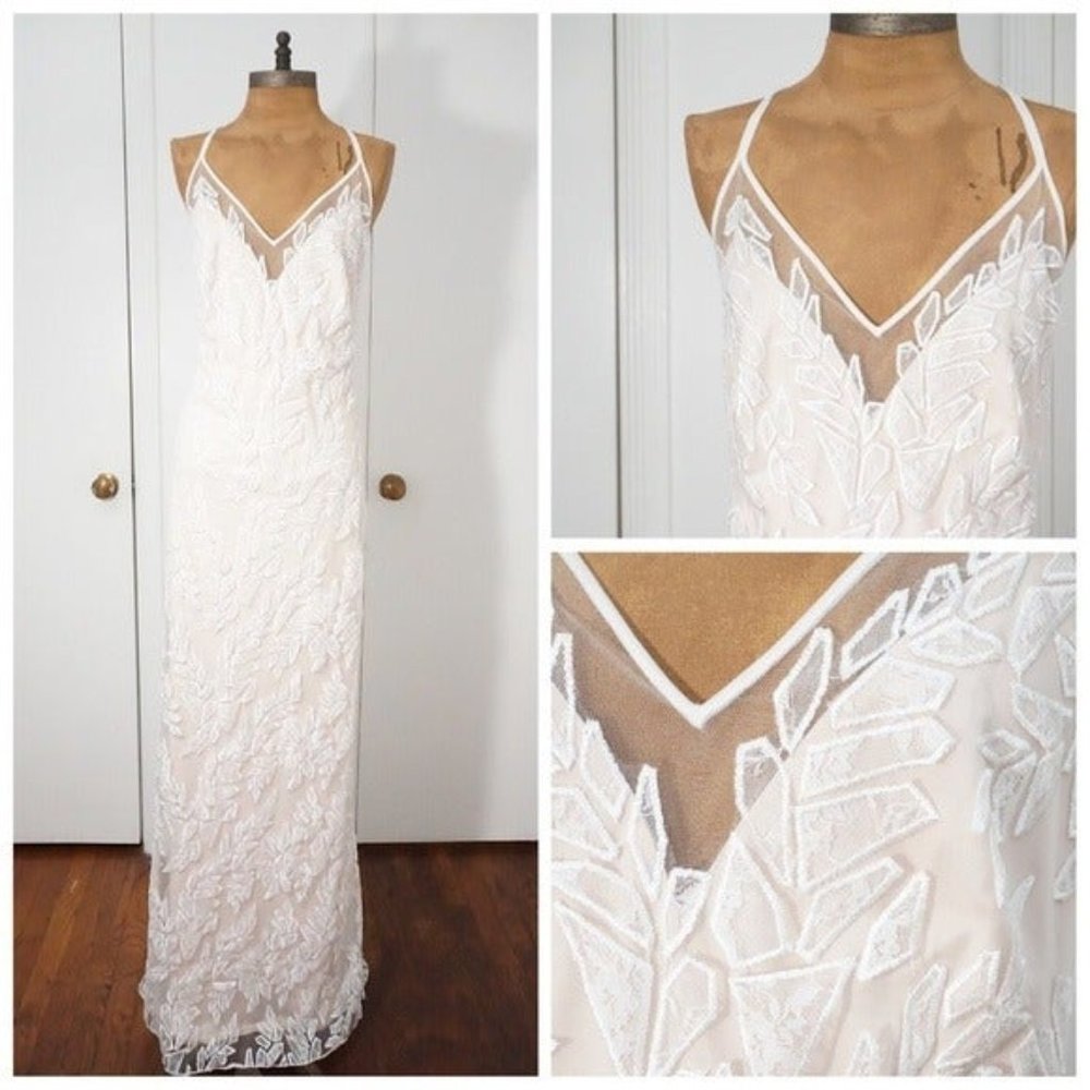 🆕TADASHI SHOJI Lace Leaf Mermaid Applique Tulle - Picture 3 of 7